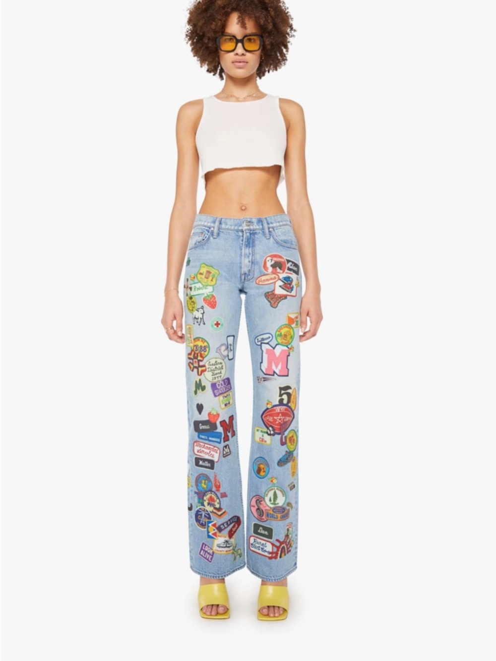 Mother The Bookie Sneak Patchwork Straight-Leg Jeans with Patches NWT